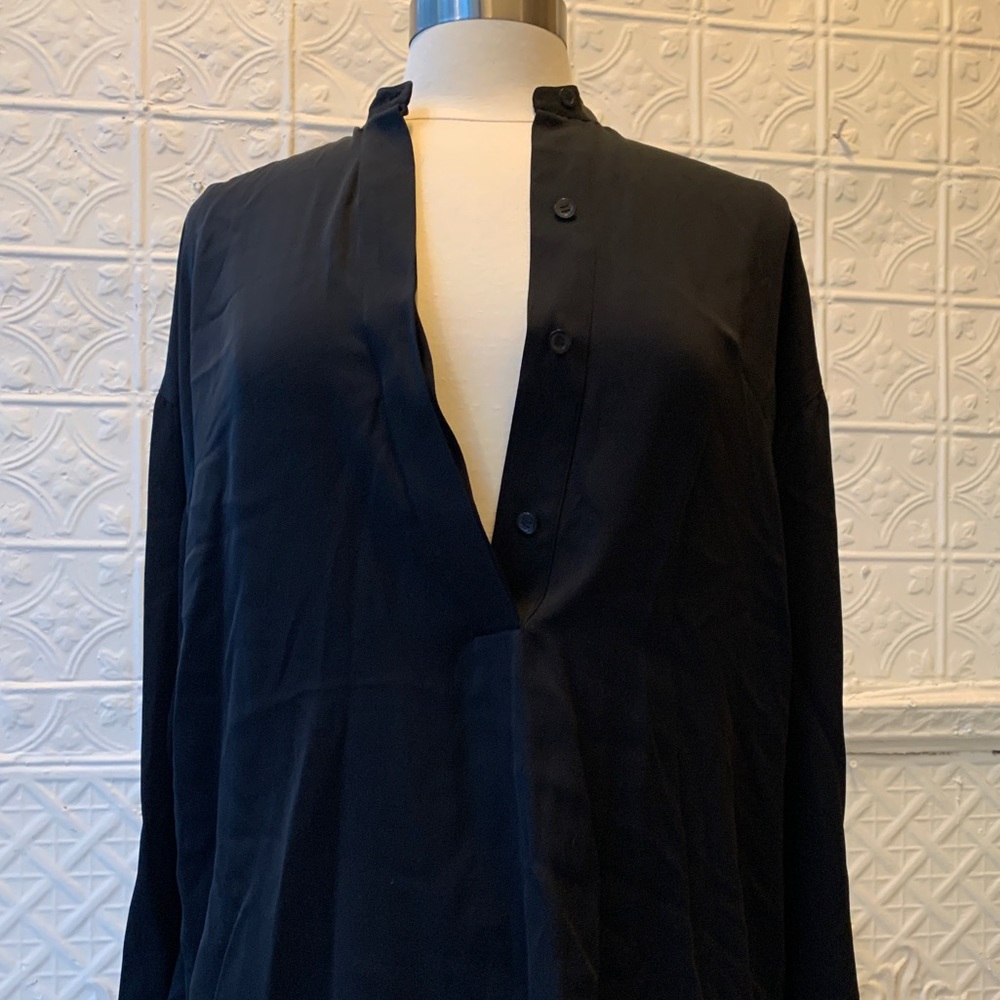 Helmut Lang Black Stretch Silk Tie Back Blouse